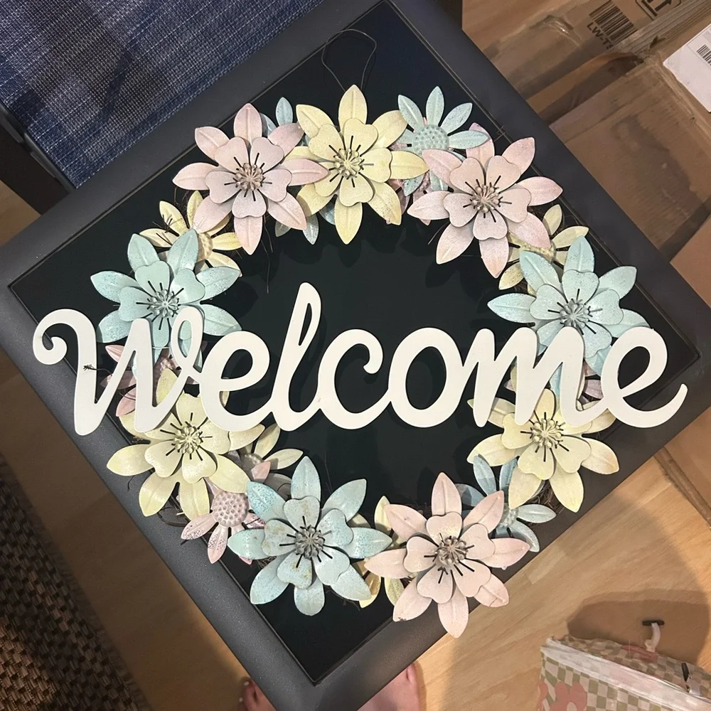 Hobby Lobby Pastel Floral Metal on Grapevine Welcome Wreath